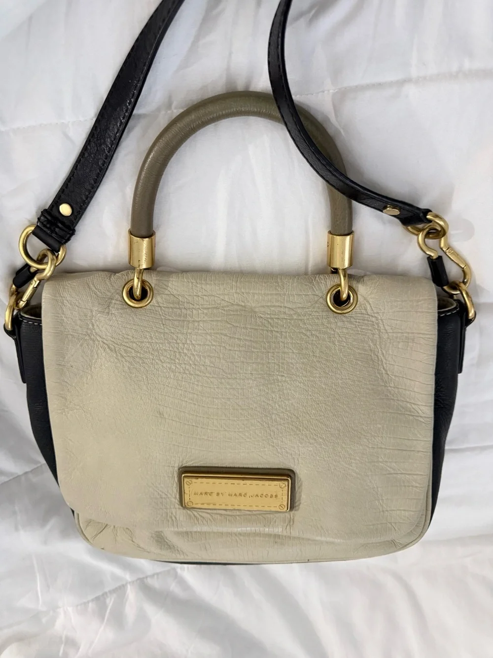 Marc Jacobs Two-Tone Leather Satchel - Cream & Black